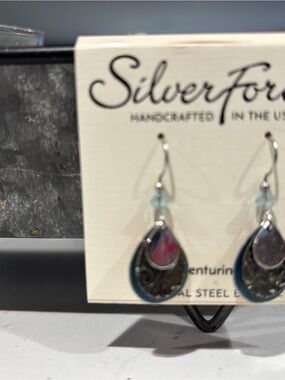 Silver Forest Blue and Silver Teardrop Dangle Earrings